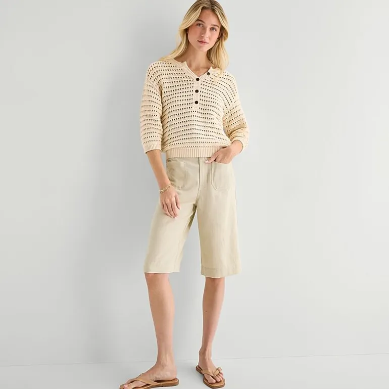 a.n.a Womens Henley Neck 3/4 Sleeve Pullover Sweater