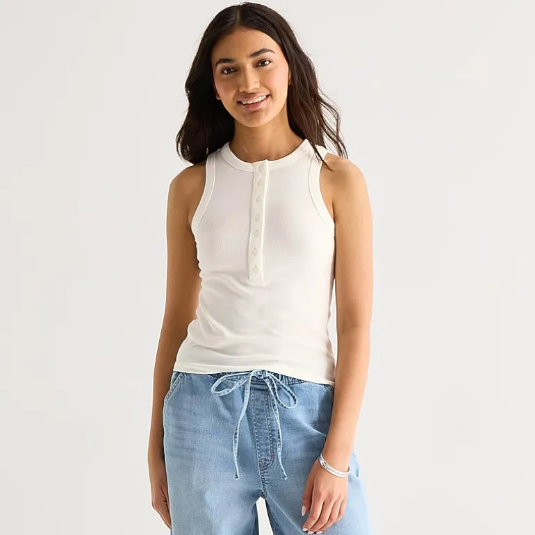 a.n.a Womens Henley Neck Sleeveless Tank Top