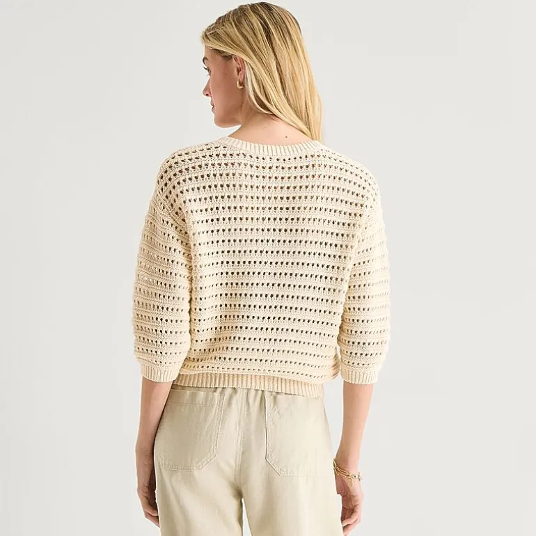 a.n.a Womens Henley Neck 3/4 Sleeve Pullover Sweater
