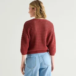 a.n.a Womens Henley Neck 3/4 Sleeve Pullover Sweater