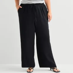 a.n.a Womens Plus Crepe Wide Leg Mid Rise Pull-On Pant