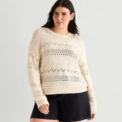 a.n.a Womens Plus Crew Neck Long Sleeve Pullover Sweater
