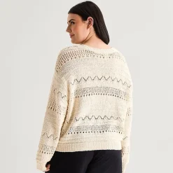 a.n.a Womens Plus Crew Neck Long Sleeve Pullover Sweater