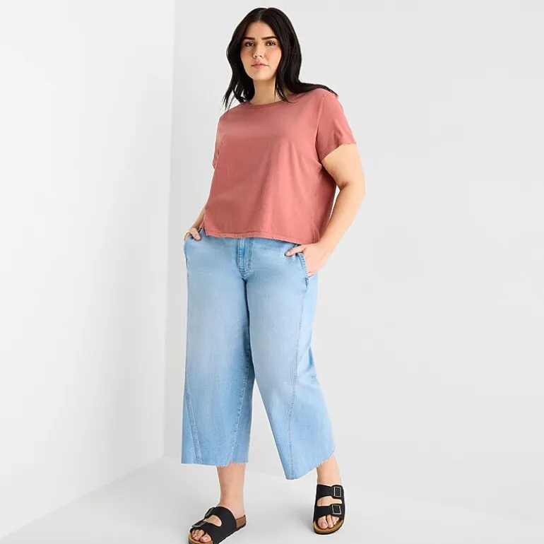 a.n.a Womens Plus Crew Neck Short Sleeve T-Shirt