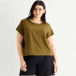 a.n.a Womens Plus Crew Neck Short Sleeve T-Shirt