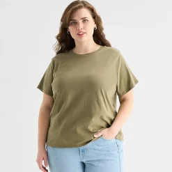 a.n.a Womens Plus Crew Neck Short Sleeve T-Shirt