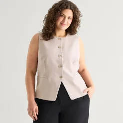 a.n.a Womens Plus Crew Neck Sleeveless Vest