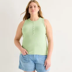 a.n.a Womens Plus Henley Neck Sleeveless Tank Top