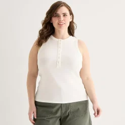 a.n.a Womens Plus Henley Neck Sleeveless Tank Top