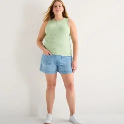 a.n.a Womens Plus Henley Neck Sleeveless Tank Top