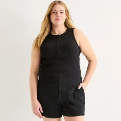 a.n.a Womens Plus Henley Neck Sleeveless Tank Top