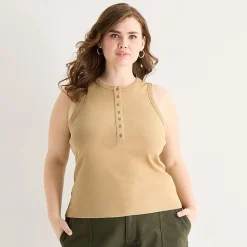 a.n.a Womens Plus Henley Neck Sleeveless Tank Top