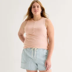 a.n.a Womens Plus Henley Neck Sleeveless Tank Top