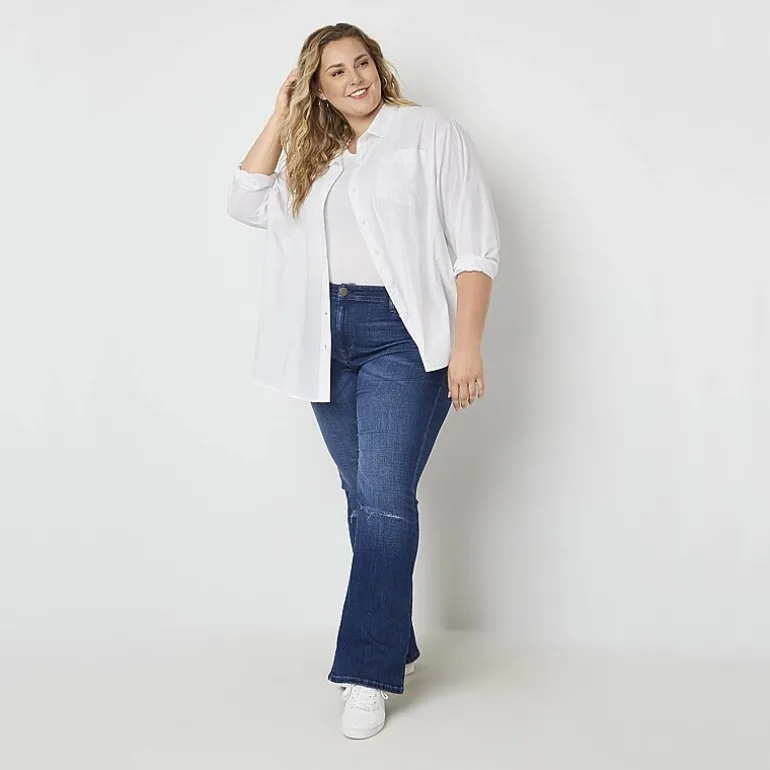 a.n.a Womens Plus High Rise Flare Leg Jean