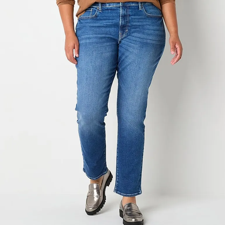 a.n.a Womens Plus High Rise Straight Leg Jean
