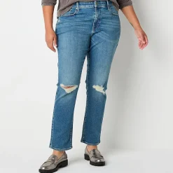 a.n.a Womens Plus High Rise Straight Leg Jean