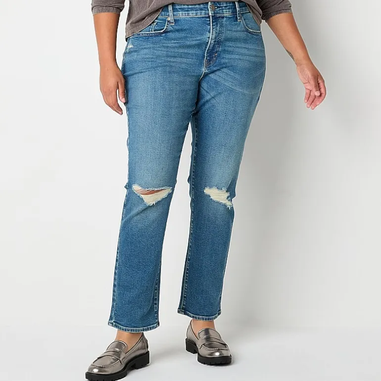 a.n.a Womens Plus High Rise Straight Leg Jean