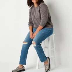 a.n.a Womens Plus High Rise Straight Leg Jean