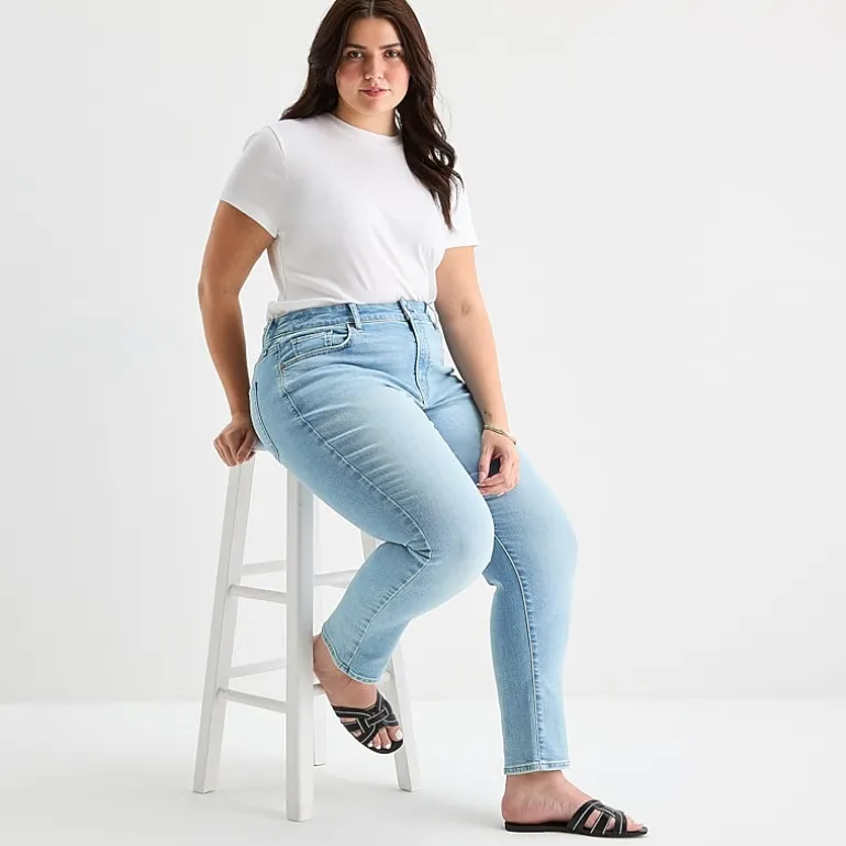 a.n.a Womens Plus High Rise Straight Leg Jean