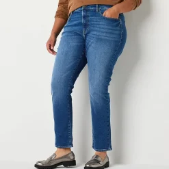 a.n.a Womens Plus High Rise Straight Leg Jean