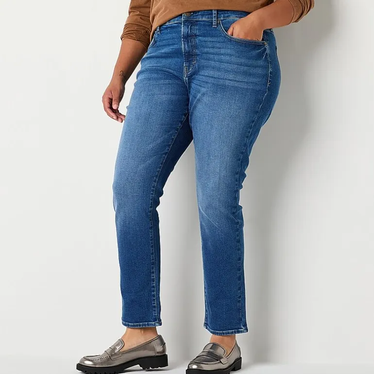a.n.a Womens Plus High Rise Straight Leg Jean