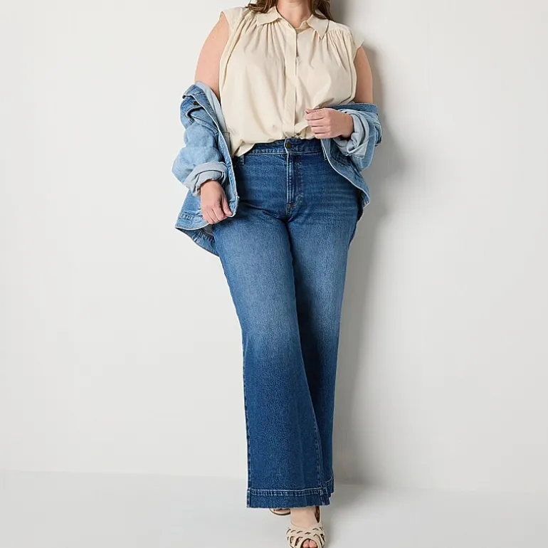 a.n.a Womens Plus High Rise Wide Leg Jean