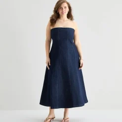 a.n.a Womens Plus Midi Straight Neck Sleeveless A-Line Dress