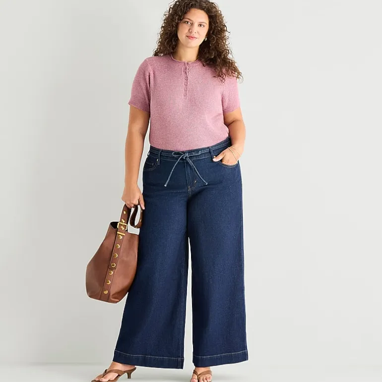 a.n.a Womens Plus Mid Rise Wide Leg Jean