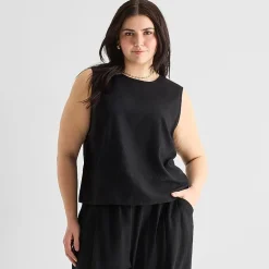 a.n.a Womens Plus Round Neck Sleeveless Blouse