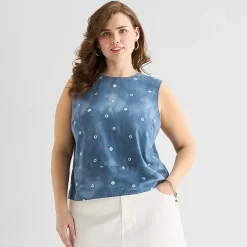 a.n.a Womens Plus Round Neck Sleeveless Blouse