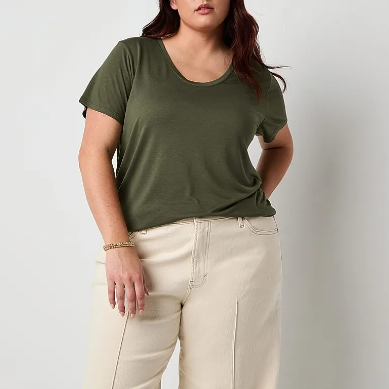 a.n.a Womens Plus Scoop Neck Short Sleeve T-Shirt