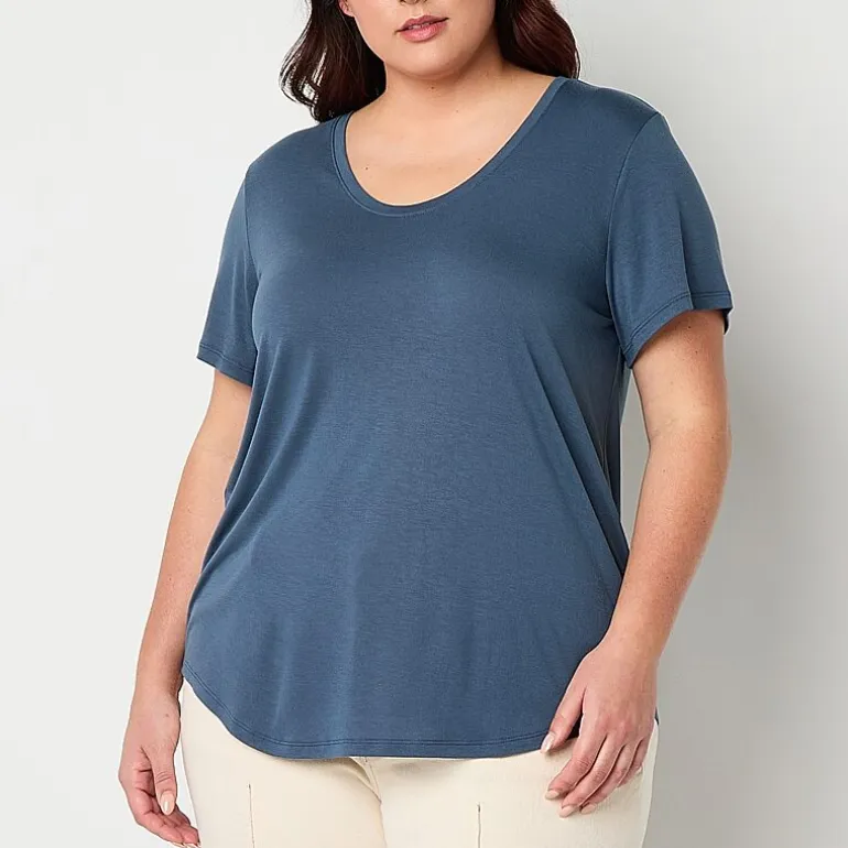 a.n.a Womens Plus Scoop Neck Short Sleeve T-Shirt