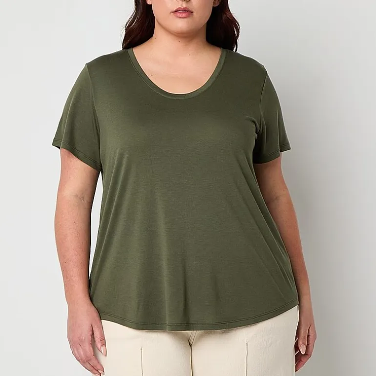 a.n.a Womens Plus Scoop Neck Short Sleeve T-Shirt