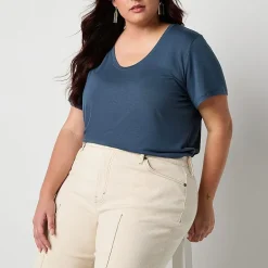 a.n.a Womens Plus Scoop Neck Short Sleeve T-Shirt