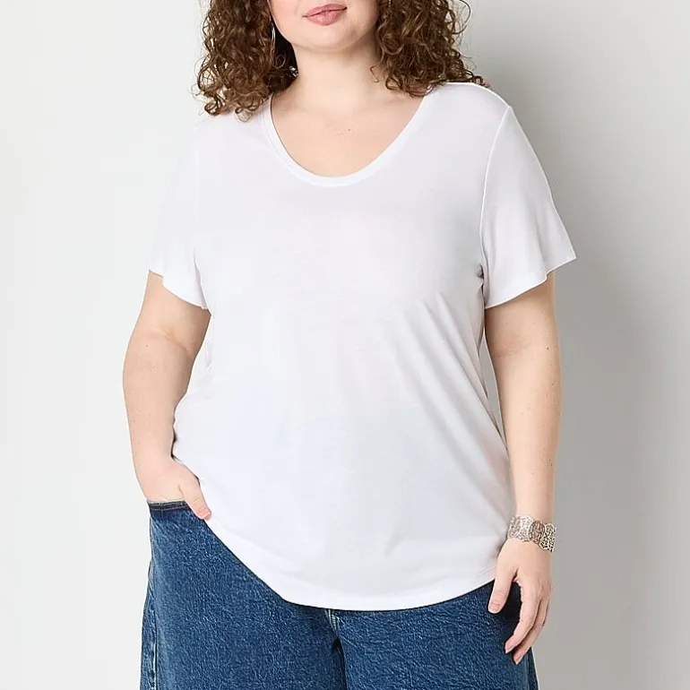 a.n.a Womens Plus Scoop Neck Short Sleeve T-Shirt