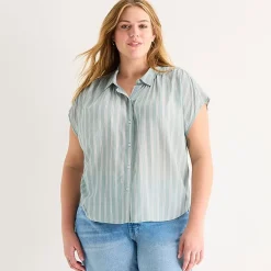 a.n.a Womens Plus Short Sleeve Blouse