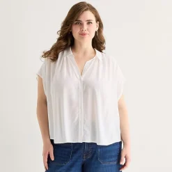 a.n.a Womens Plus Short Sleeve Blouse