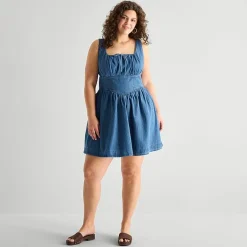 a.n.a Womens Plus Sleeveless Square Neck Drop Waist Dress