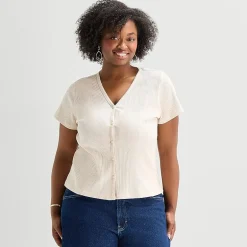 a.n.a Womens Plus V Neck Short Sleeve Button Cardigan