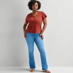 a.n.a Womens Plus V Neck Short Sleeve Button Cardigan