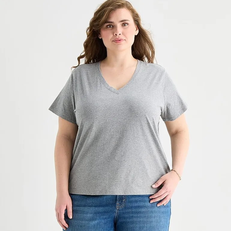 a.n.a Womens Plus V Neck Short Sleeve T-Shirt