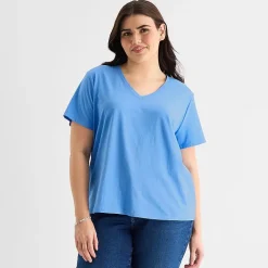 a.n.a Womens Plus V Neck Short Sleeve T-Shirt