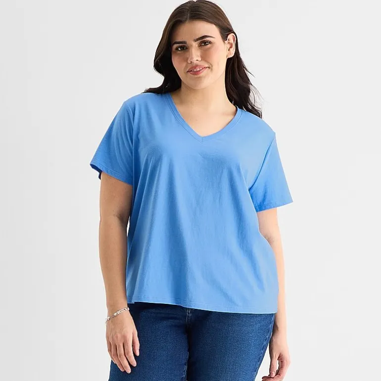 a.n.a Womens Plus V Neck Short Sleeve T-Shirt