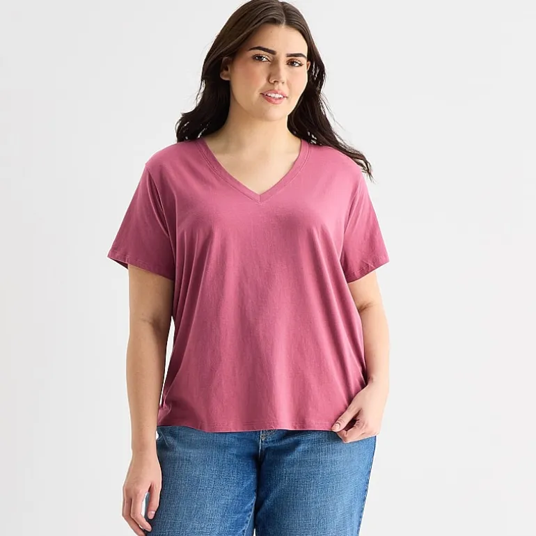 a.n.a Womens Plus V Neck Short Sleeve T-Shirt