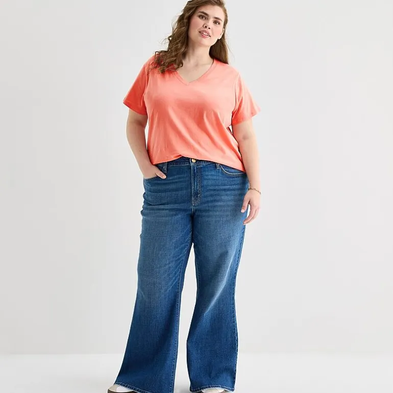a.n.a Womens Plus V Neck Short Sleeve T-Shirt
