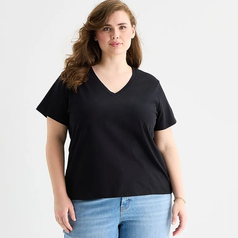 a.n.a Womens Plus V Neck Short Sleeve T-Shirt