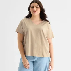 a.n.a Womens Plus V Neck Short Sleeve T-Shirt