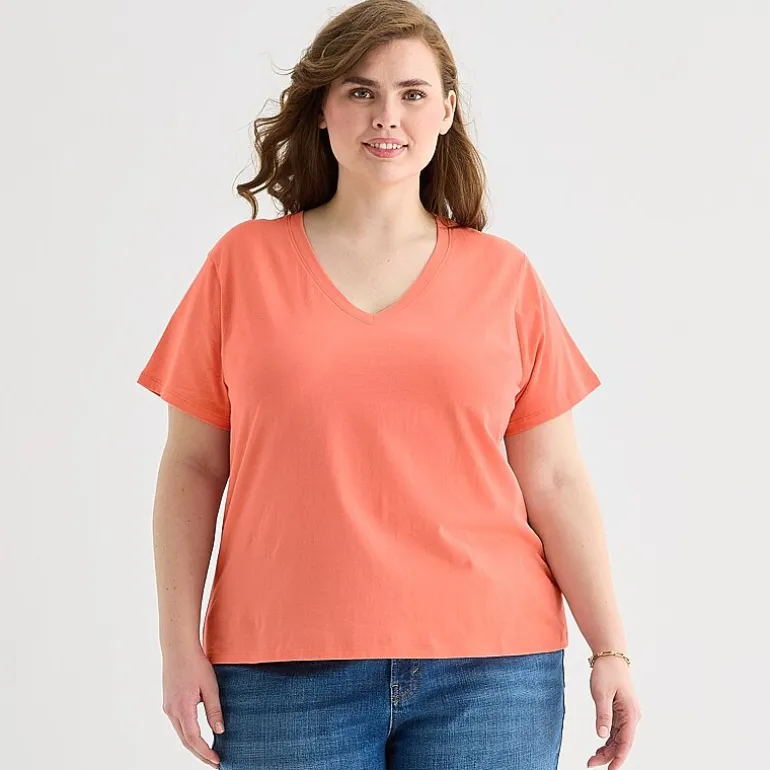 a.n.a Womens Plus V Neck Short Sleeve T-Shirt