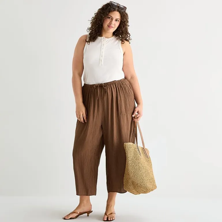 a.n.a Womens Plus Wide Leg Cropped Pant