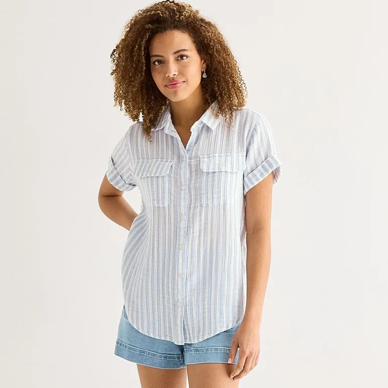 a.n.a Womens Short Sleeve Blouse